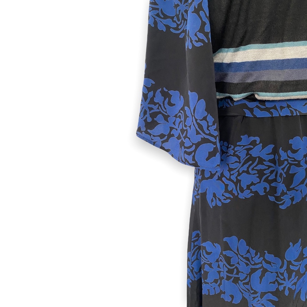 Burning Torch Circle Silk Cashmere Wrap Maxi Dress Kimono Sleeve Blue Floral - Picture 5 of 10